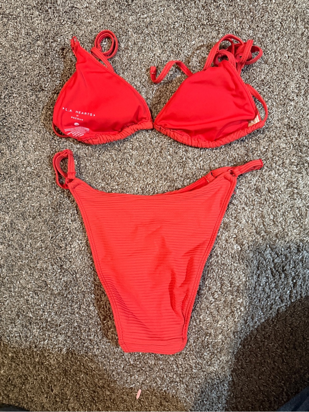 PacSun Red Ribbed Triangle Bikini Set - Picture 2 of 2